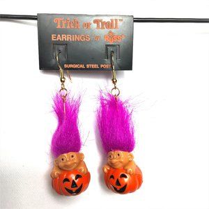 VTG Troll Purple Hair Russ Pumpkin Earrings NWT